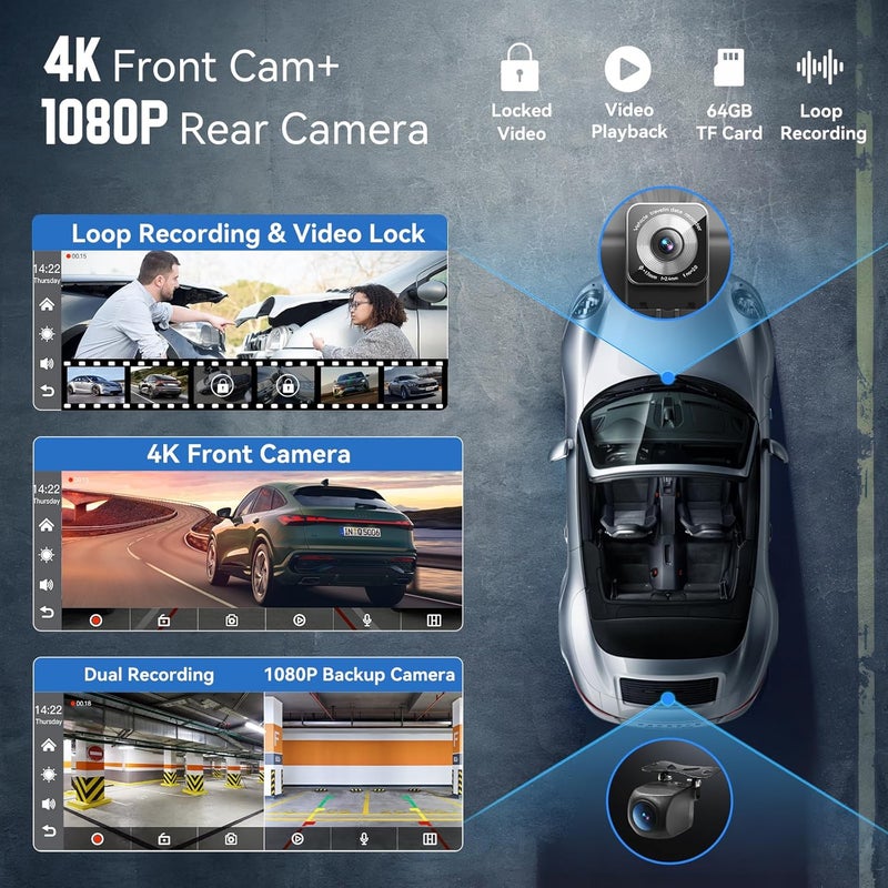 Carpeer Portable Apple Carplay Screen for Car, 9" Car Play Touchscreen, 4K Dash Cam, 1080P Backup Camera, Wireless Carplay, Android Auto, Mirror Link, GPS Navigation, Voice Control (9inch) - Image 3